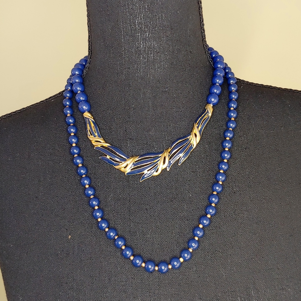 🌻 $5! Two Navy and Gold Beaded Necklaces